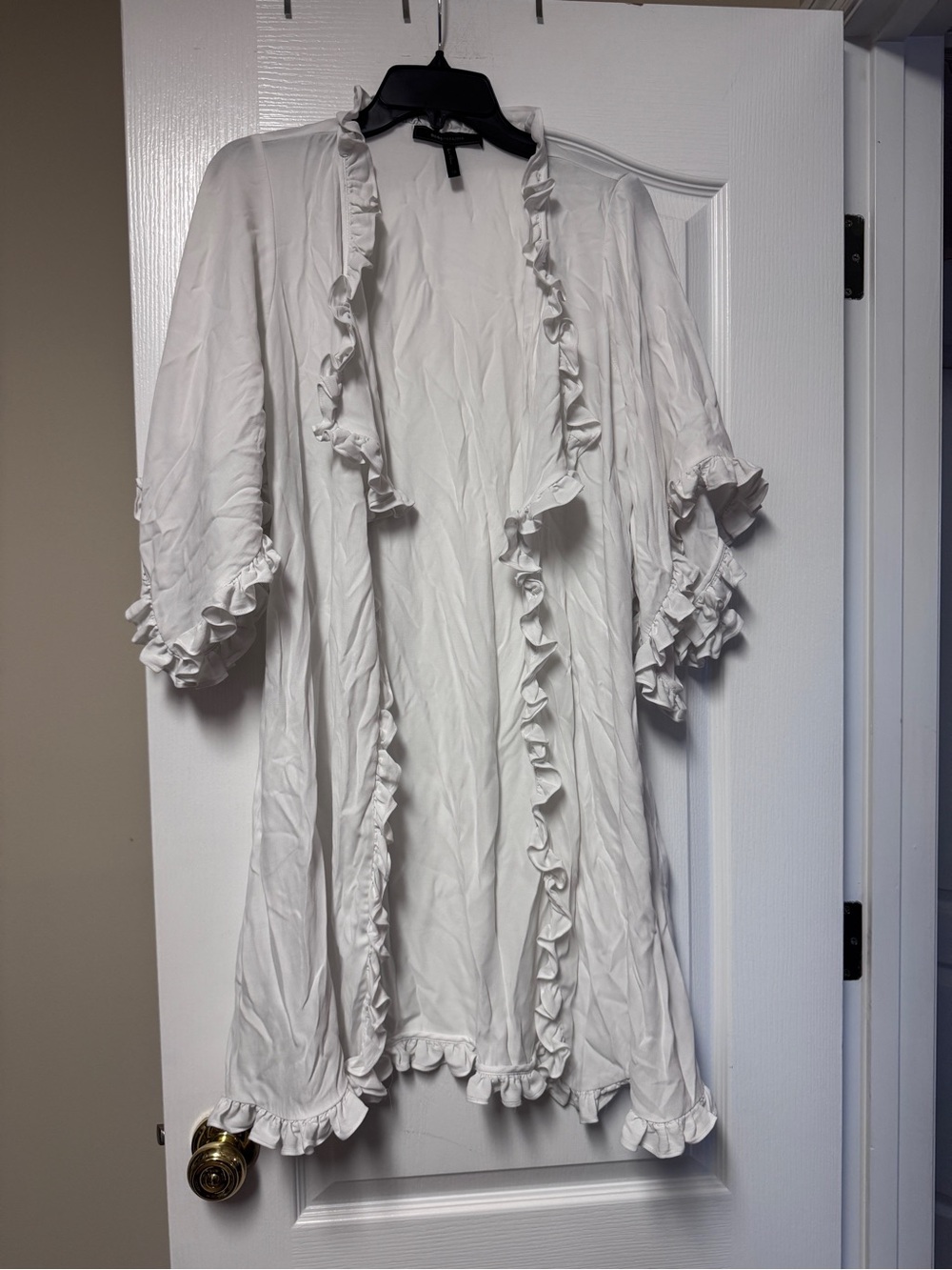 BCBGMaxAzria White Ruffled Neck Blouse